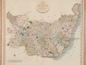 AN 1821 HAND COLORED ENGRAVING MAP OF SUFFOLK Image