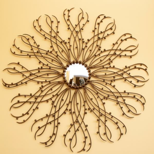 Gold Paint Decorated Stylized Sun Ray Mirror