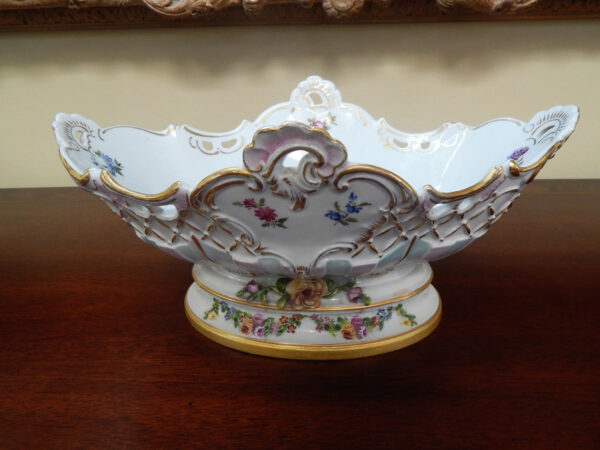 An Antique Volkstedt Hand Painted Porcelain Oblong Footed Bowl