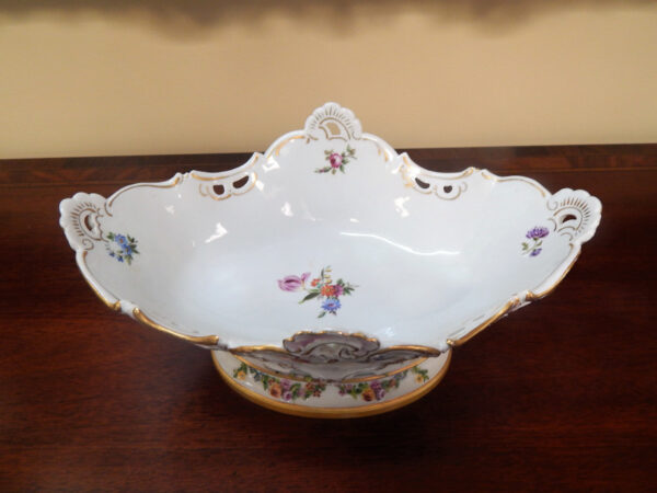 An Antique Volkstedt Hand Painted Porcelain Oblong Footed Bowl - Image 2