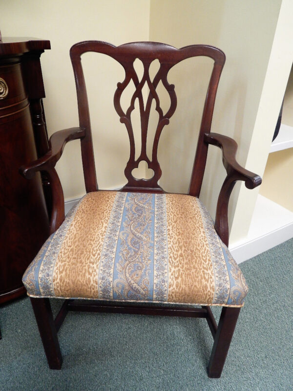 Arm Chair with Gold and Light Blue Upholstered Seat