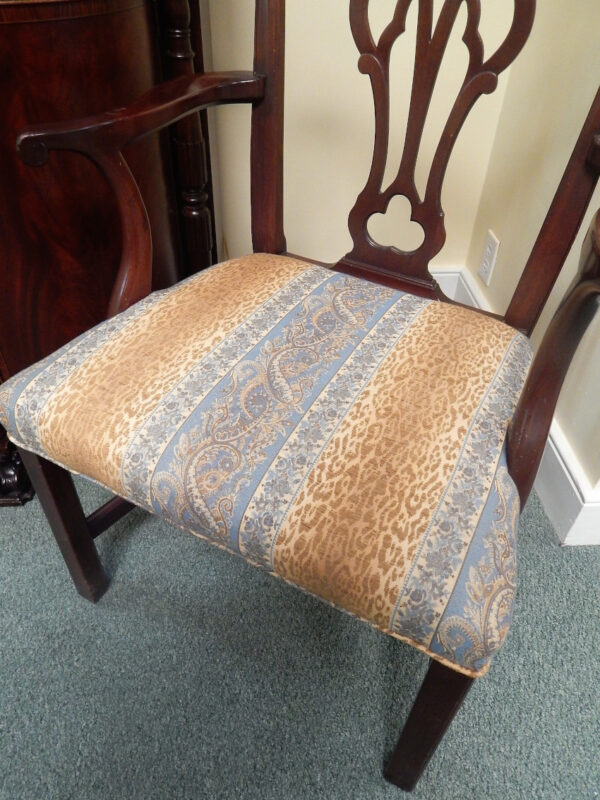 Arm Chair with Gold and Light Blue Upholstered Seat - Image 3