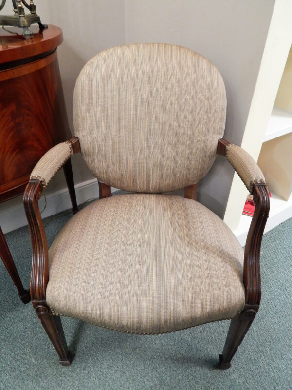 Vintage Upholstered Arm Chairs with Nail Head Trim