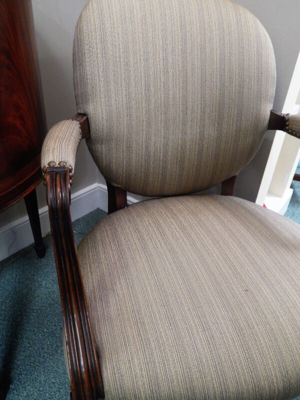 Vintage Upholstered Arm Chairs with Nail Head Trim - Image 2