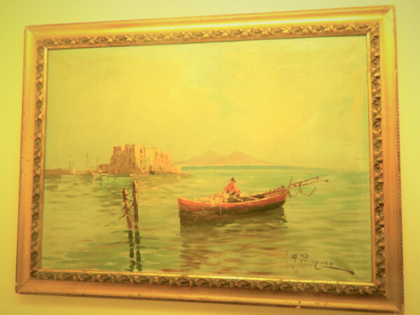 Signed Oil On Canvas, Mediterranean Seascape With Fishing Boat - Image 2