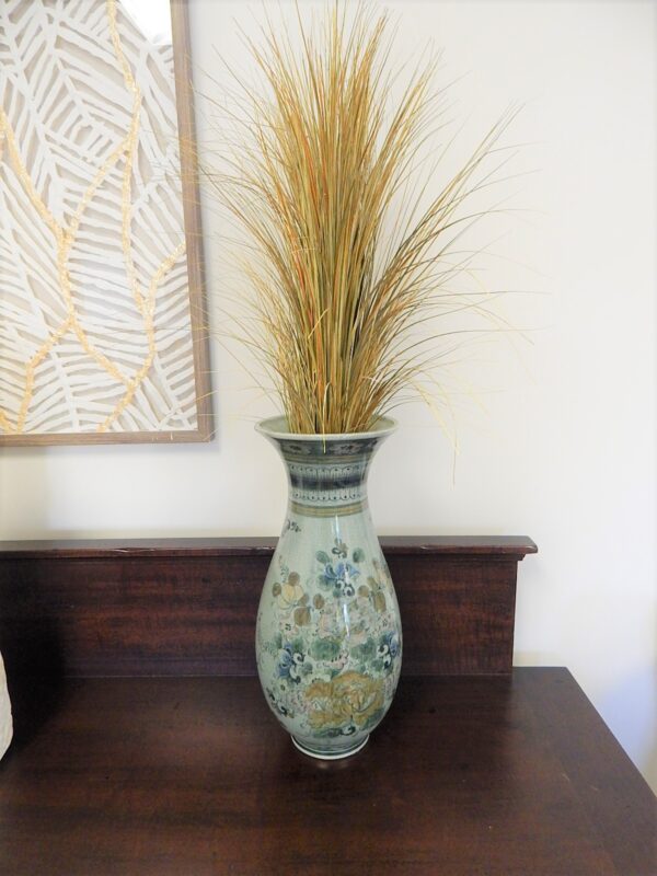 Maitland Smith Tall Oriental Style Ceramic Vases With Dried