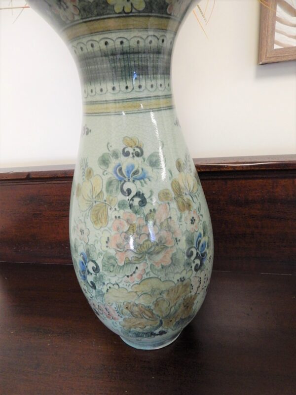 Maitland Smith Tall Oriental Style Ceramic Vases With Dried - Image 3