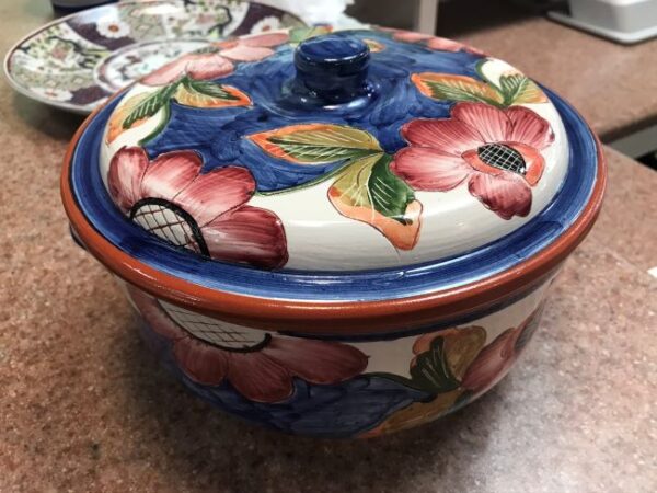 Large Painted Pottery With Top