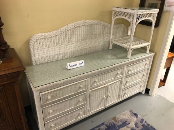 A White Wooden Furniture with Mirror on Top Image