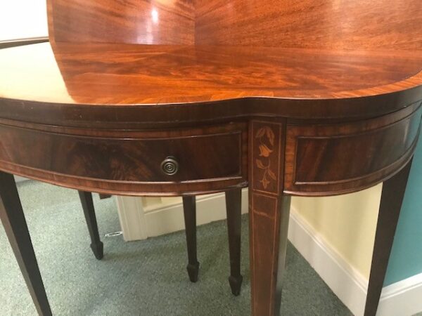 Inlaid Mahogany Federal Style Drop-Leaf Demilune Table - Image 2