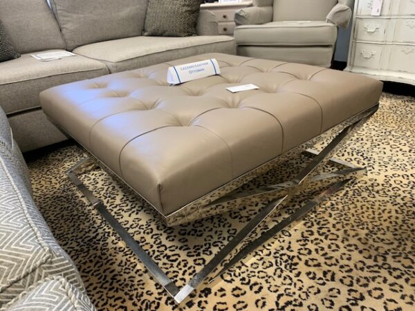 Lazzaro Leather Ottoman with Chrome Legs