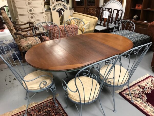 Woodard Teal Dining Table + 6 Wrought Iron Chairs