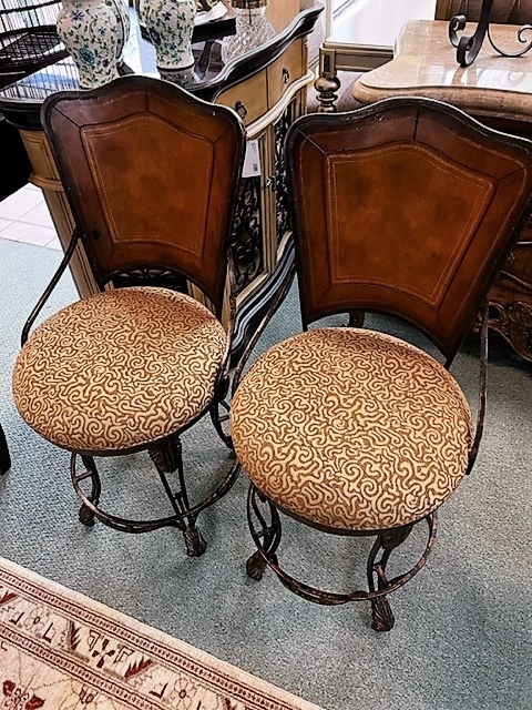 Pair Of Tooled Leather Bar Stools - 2 Set Available - Set Sold ...