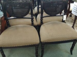 set of six faux bamboo cane back chairs