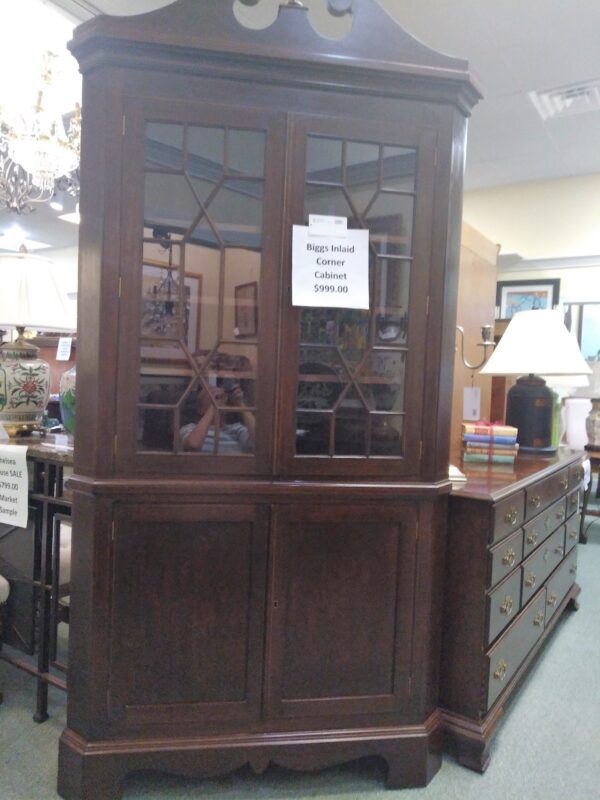 Biggs Solid Mahogany Inlaid Corner Cabinet