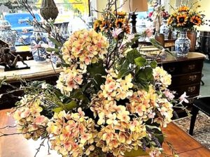 floral arrangement in hand-painted Asian vase