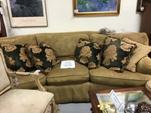 Luxurious Brown Sofa With Floral Cushion