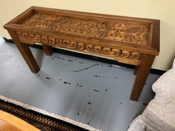 Glass Top Heavily Carved Sofa Table