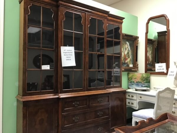 19th Century Burled Walnut China Cabinet