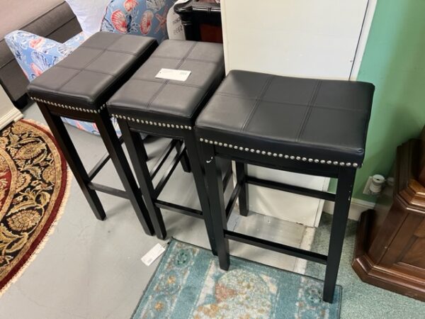 Set of 3 Black Nail Head Trim Powell Stools