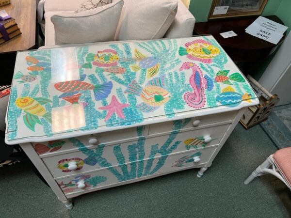 Antique Hand-Painted Beachy Chest - Image 2