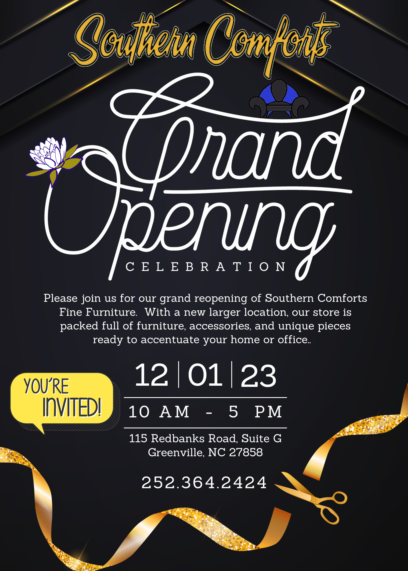 Black and Gold Fancy Grand Opening Invitation (2)