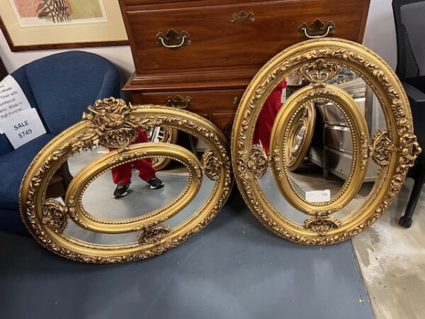 Gold Ornate Oval Sectioned Mirror - Image 3